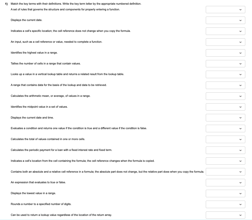 Solved 1) Match the key terms with their definitions. Write | Chegg.com