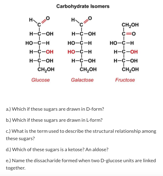 Solved Carbohydrate Isomers н. O c H-C-OH H-C-OH HO-C-H 1 | Chegg.com