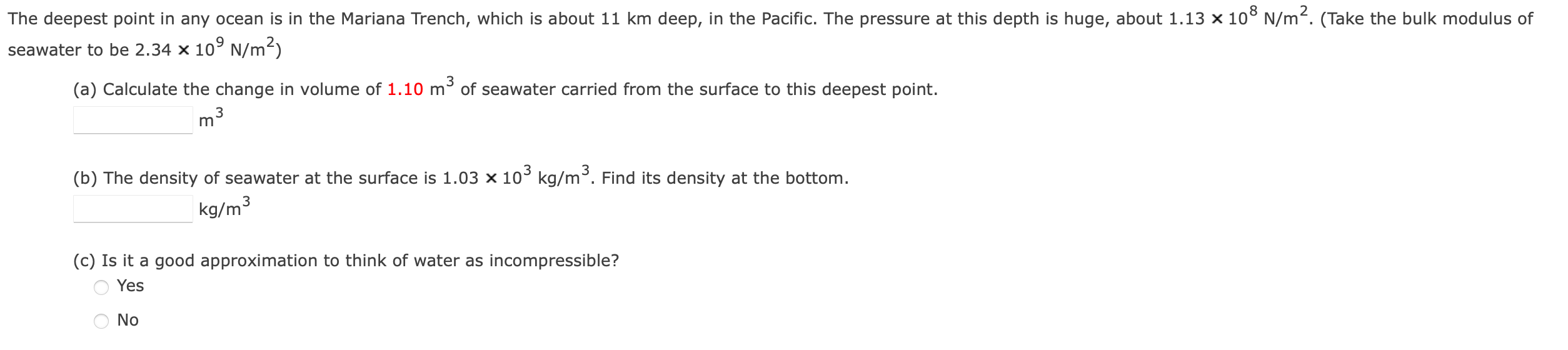 Solved The deepest point in any ocean is in the Mariana | Chegg.com
