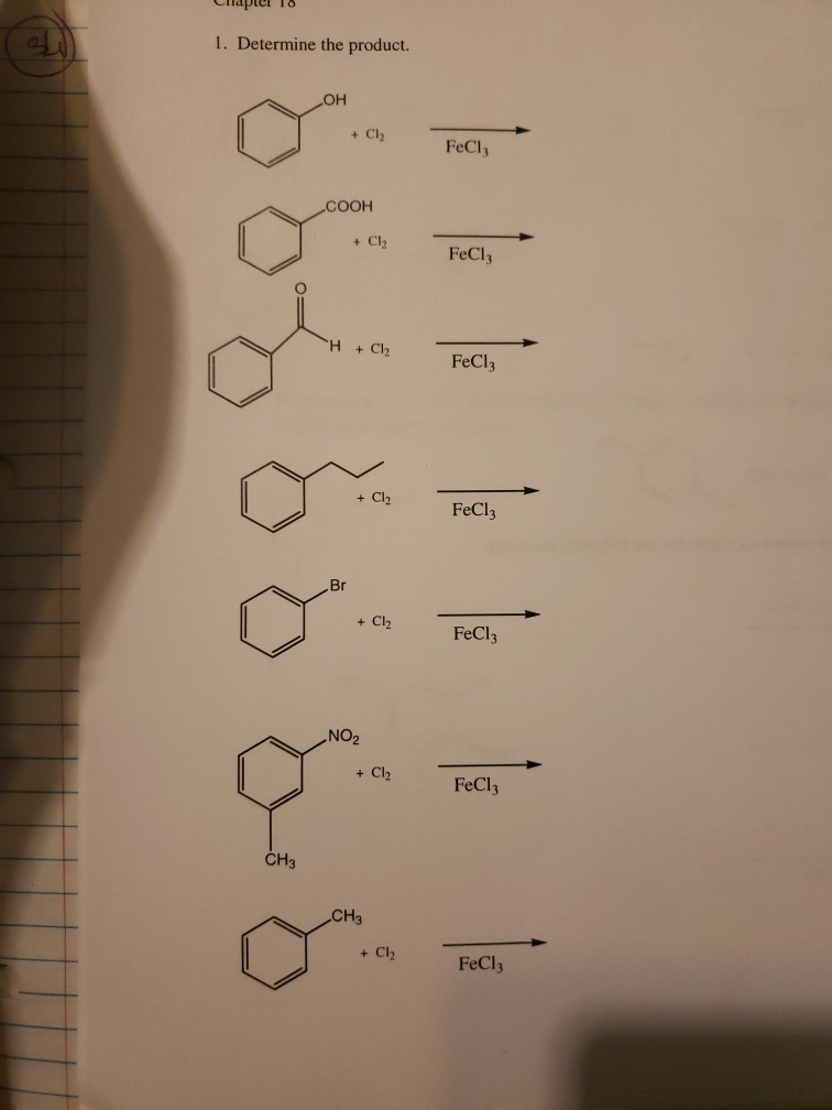 Solved I. Determine the product. он C FeCl C FeCl H +Ch FeCl | Chegg.com