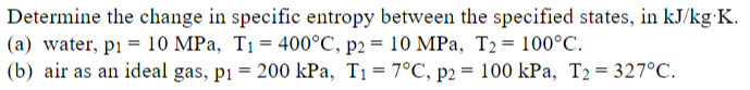 Solved Determine the change in specific entropy between the | Chegg.com
