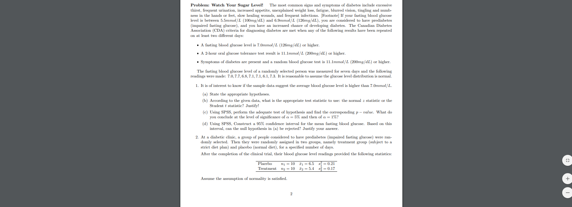Solved Problem Watch Your Sugar Level The Most Common S Chegg Com