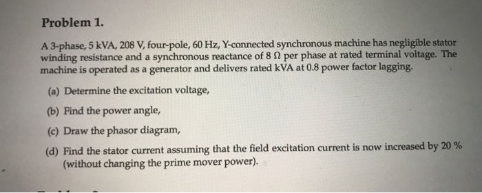 Solved Problem 1. A 3-phase, 5 kVA, 208 V, four-pole, 60 Hz, | Chegg.com