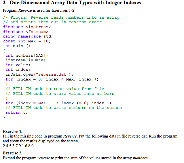 Solved 2 One Dimensional Array Data Types With Integer In