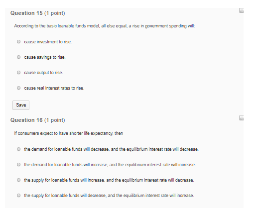 Solved Question 15 1 Point According To The Basic Loanable Chegg