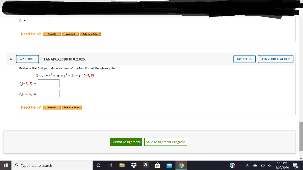 Solved Need Help? Read It Watch It Talk to a Tutor 6. - /2 | Chegg.com