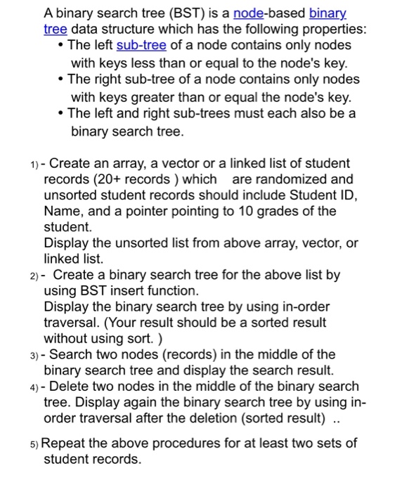 Solved A binary search tree (BST is a node-based binary tree | Chegg.com
