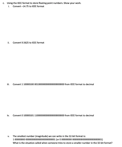 Solved c. Using the IEEE format to store floating point | Chegg.com