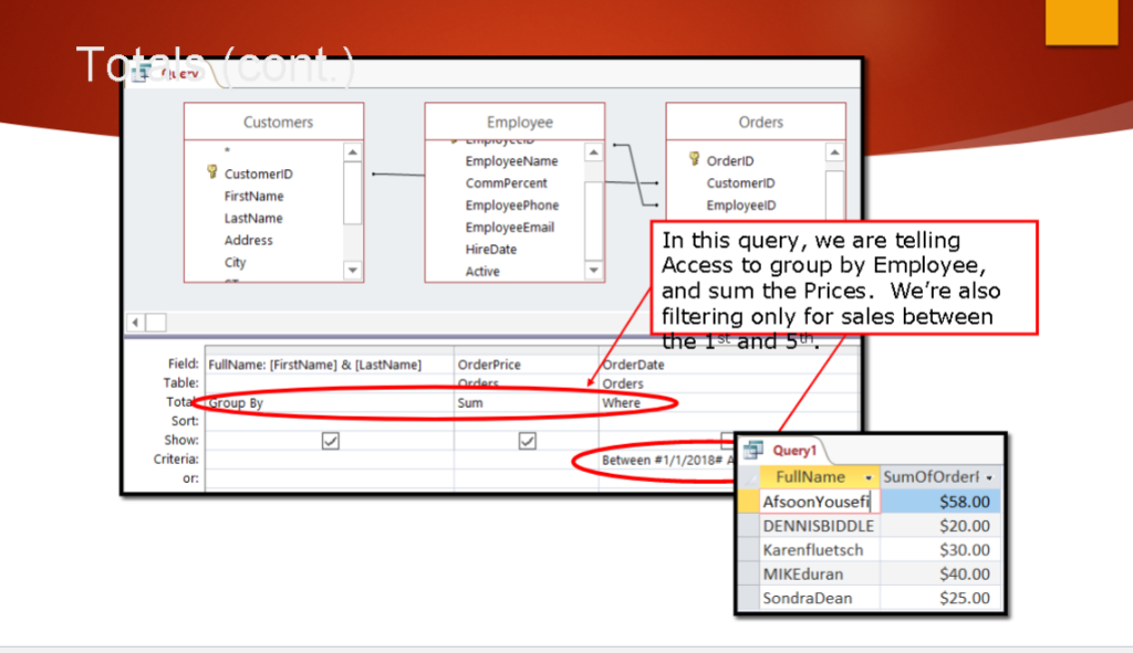 Tot eontan fuerv Employee mproye Customers Orders 9 OrderiD EmployeeName CustomeriD CommPercent CustomeriD FirstName Employee