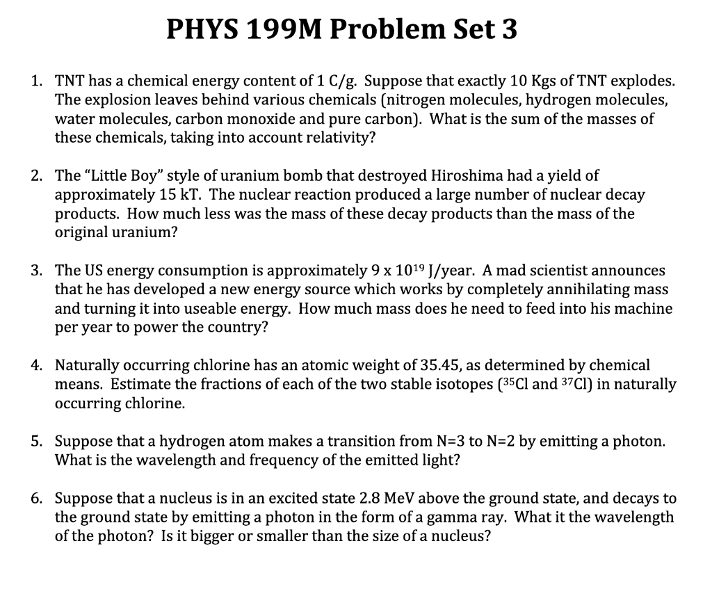 Solved Phys 199m Problem Set 3 1 Tnt Has A Chemical Ener Chegg Com