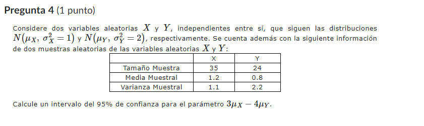 Considere dos variables aleatorias \( X \) y \( Y \), independientes entre sí, que siguen las distribuciones \( N\left(\mu_{X