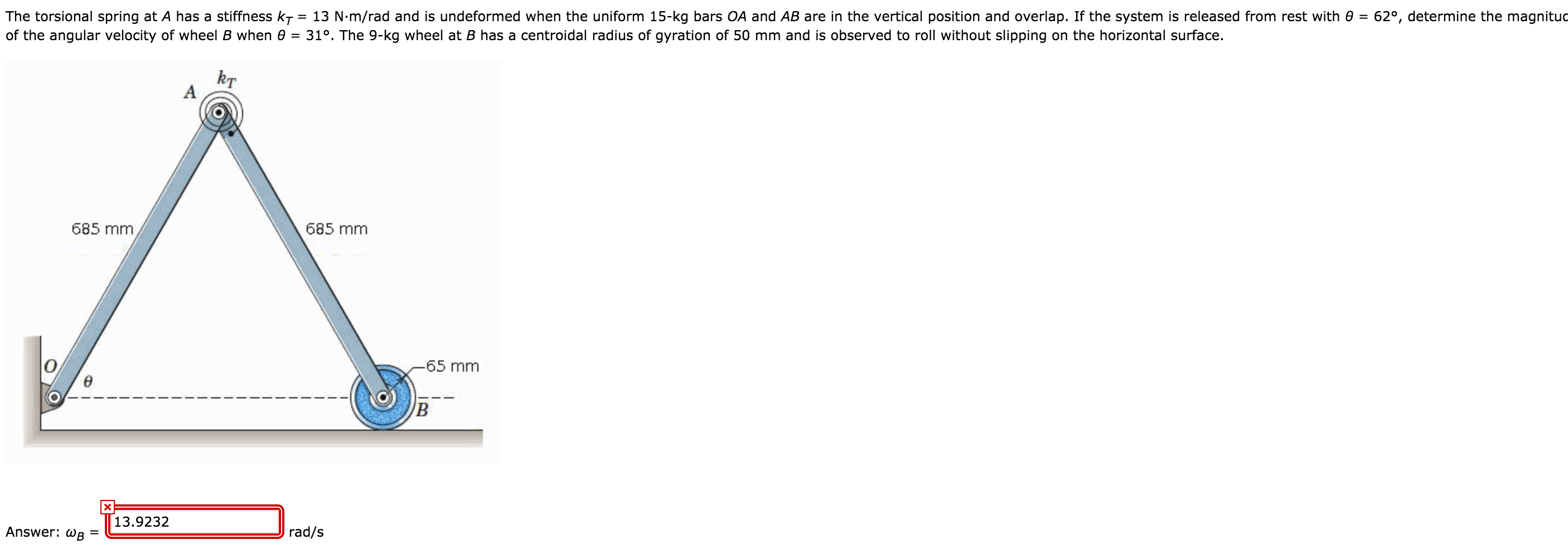 Solved The torsional spring at A has a stiffness K7 = 13