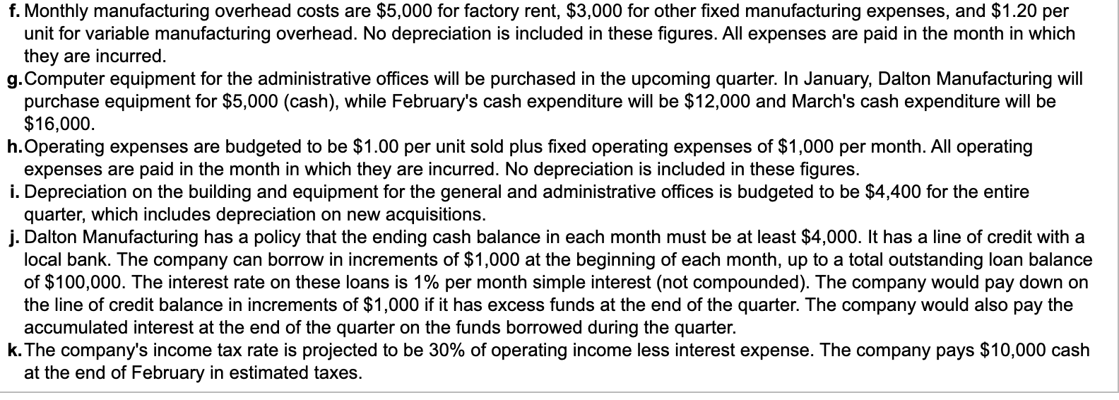 Solved Dalton Manufacturing Is Preparing Its Master Budget Chegg