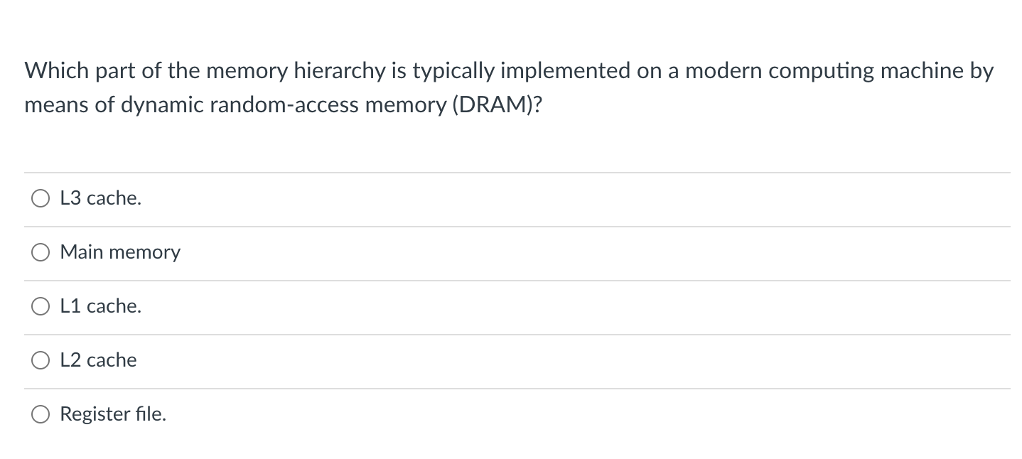Solved Which part of the memory hierarchy is typically | Chegg.com