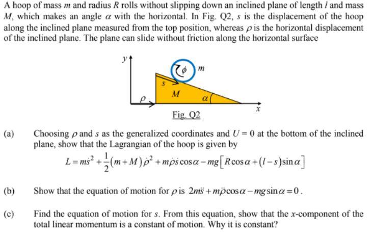 Solved A Hoop Of Mass M And Radius R Rolls Without Slipping | Chegg.com