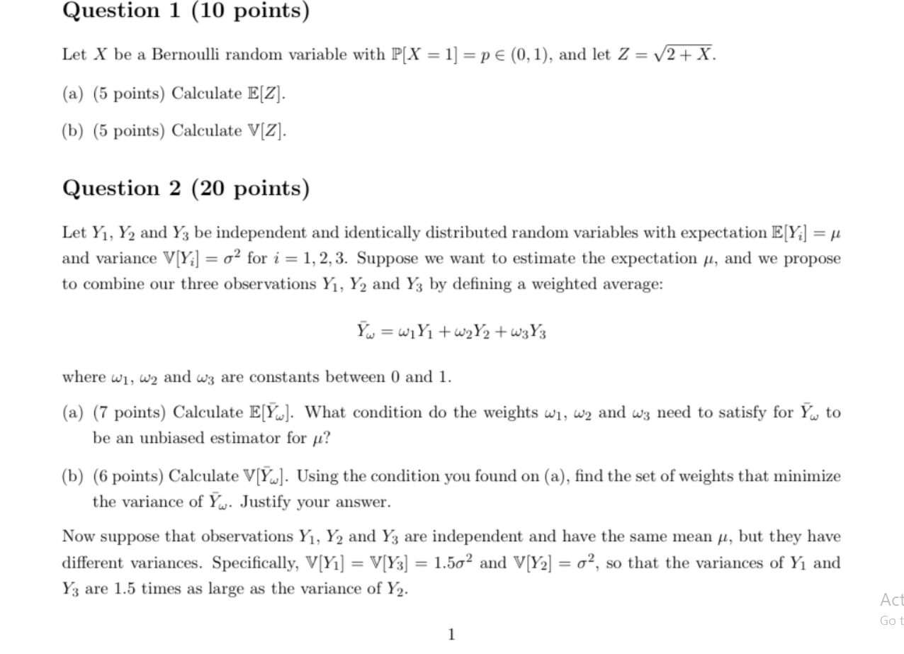 Solved Question 1 (10 points) Let X be a Bernoulli random | Chegg.com