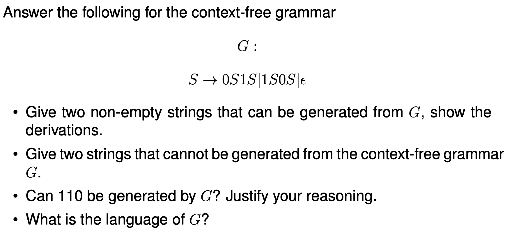 Solved Answer the following for the context-free grammar G : | Chegg.com