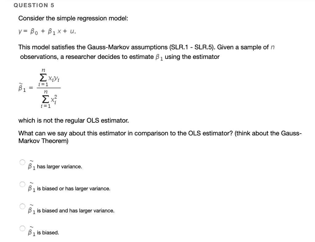 Question 5 Consider The Simple Regression Model Y 7980