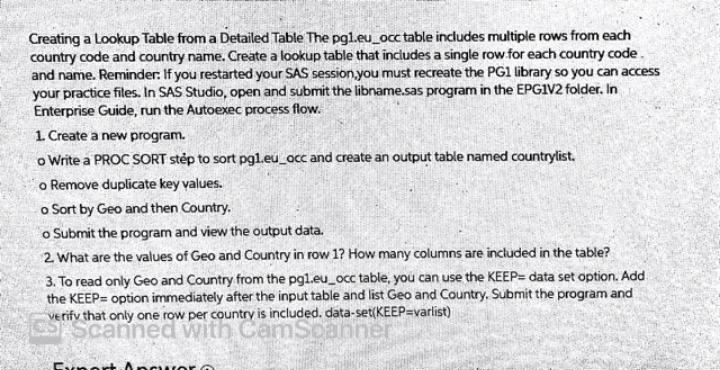 Creating a Lookup Table from a Detailed Table The | Chegg.com