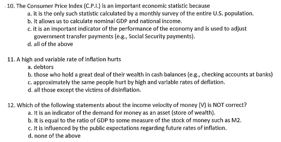 Solved 10. The Consumer Price Index (C.P.I.) Is An Important | Chegg.com