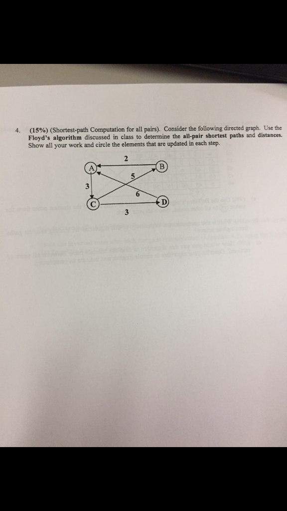 Solved 4. (15%) (Shortest-path Computation for all pairs). | Chegg.com