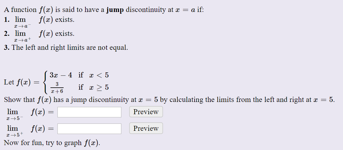Solved A function f(x) is said to have a jump discontinuity | Chegg.com