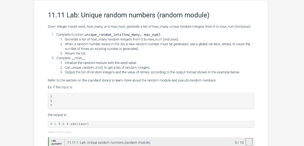 Generate 100 Unique Random Numbers