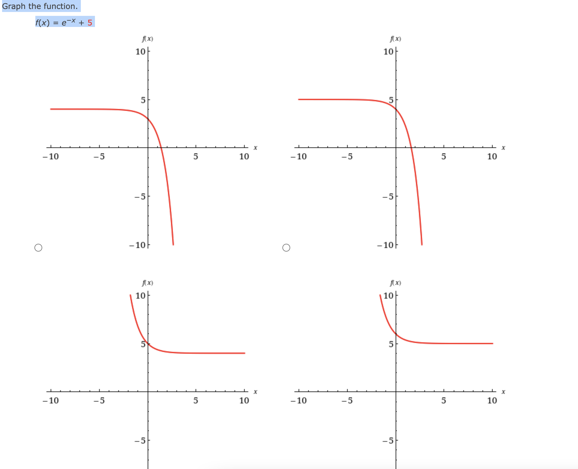 Solved Graph the function.f(x)=e-x+5 | Chegg.com