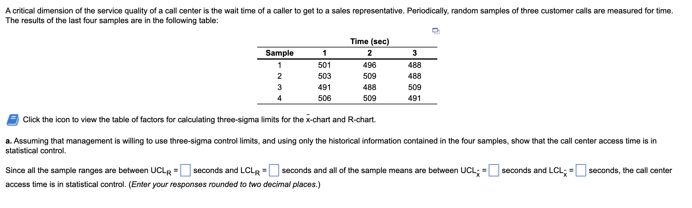 Solved Factors for calculating three-sigma limits for the | Chegg.com