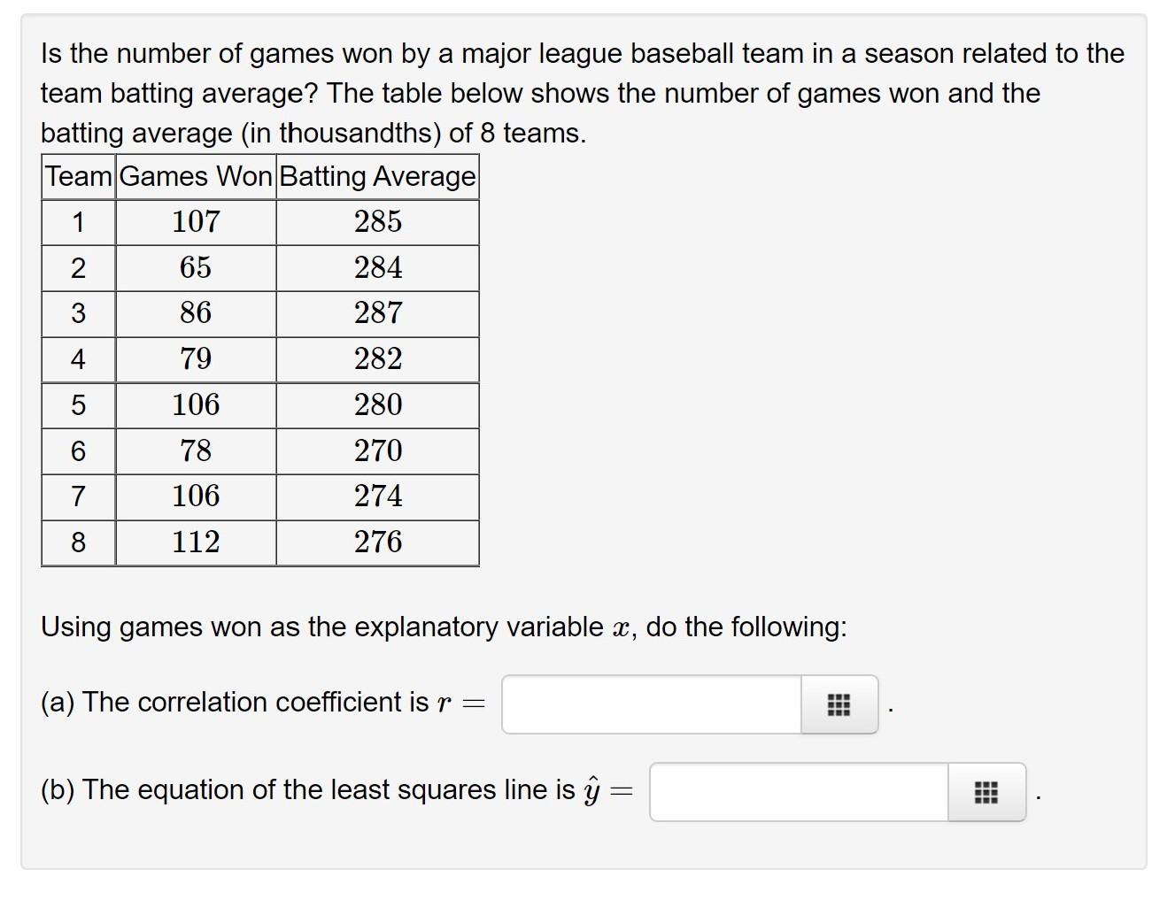 Solved Is the number of games won by a major league baseball | Chegg.com