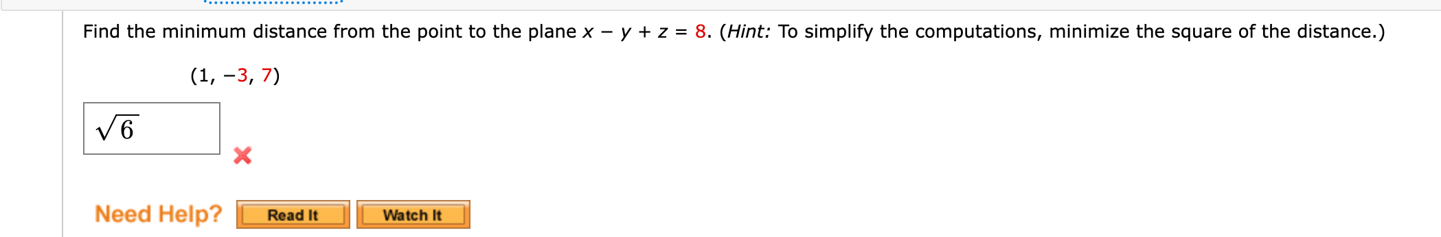 Solved Find the minimum distance from the point to the plane | Chegg.com