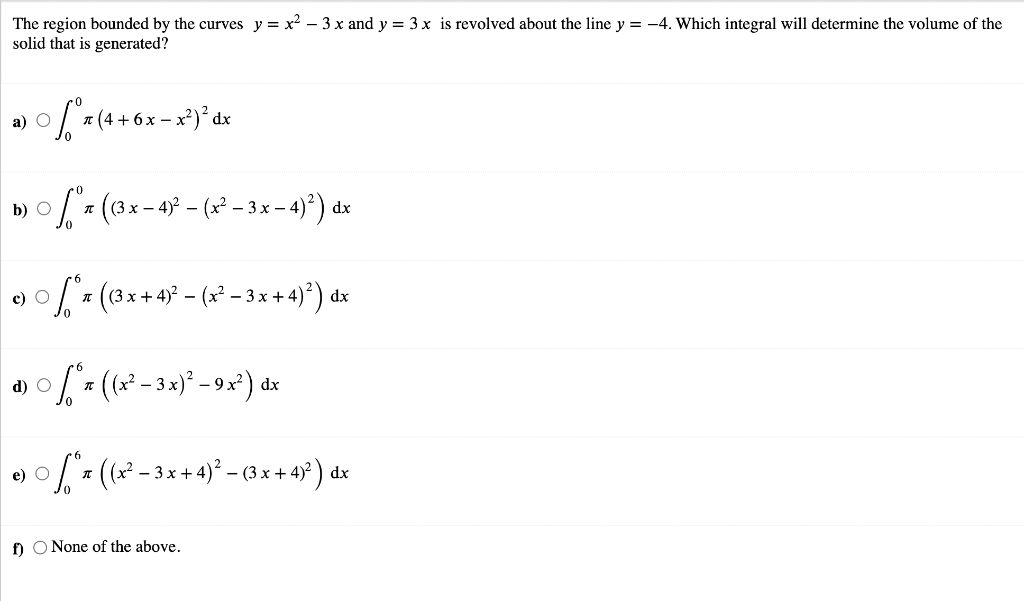 Solved The Region Bounded By The Curves Y X2−3x And Y 3x Is