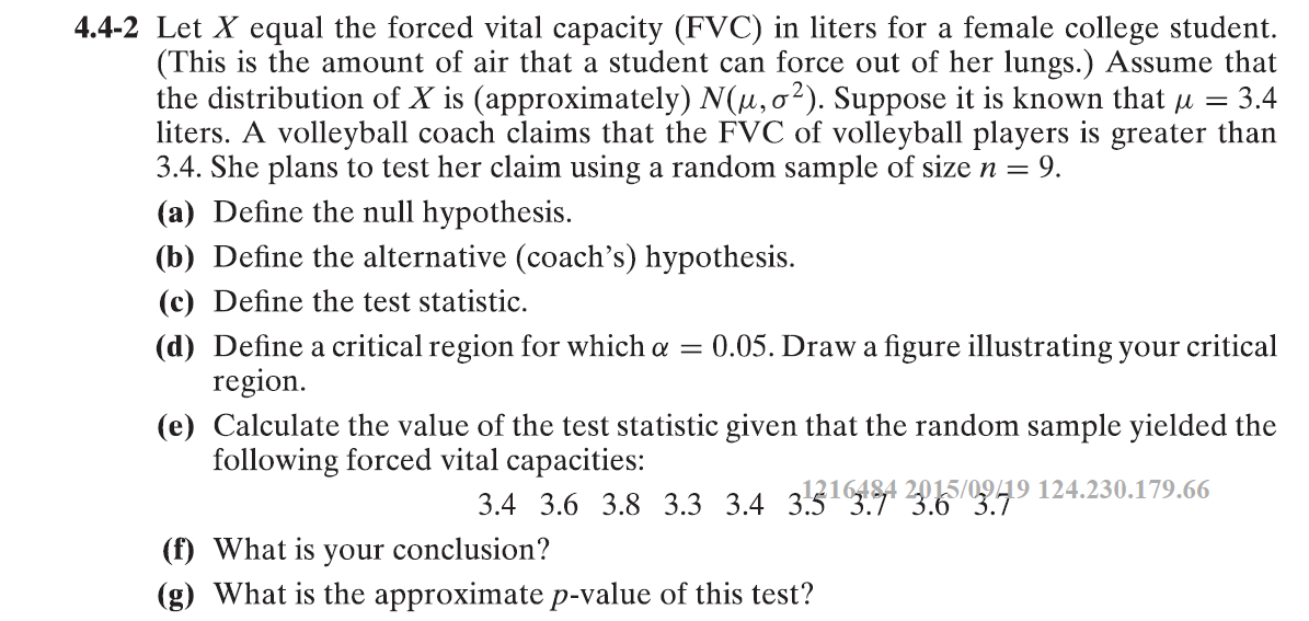 Solved 1.4-2 Let X equal the forced vital capacity (FVC) in | Chegg.com