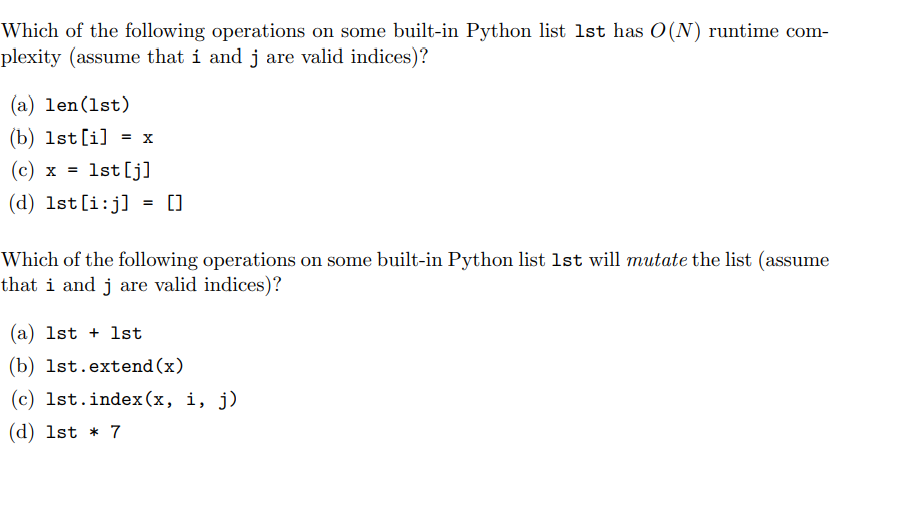 Solved Which Of The Following Operations On Some Built In Chegg Com