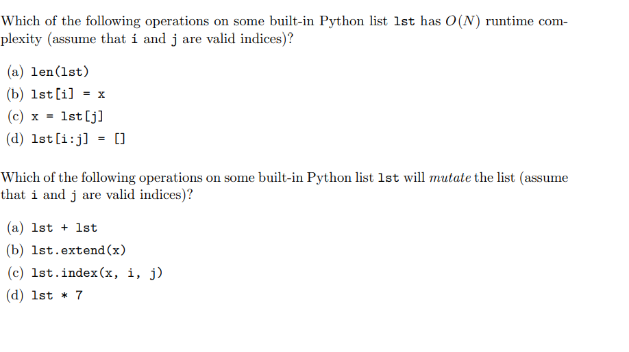 Solved Which Of The Following Operations On Some Built-In | Chegg.Com