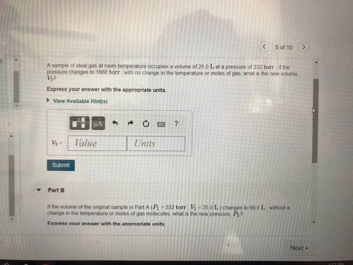 Solved 5 of 10 > A sample of ideal gas at room temperature | Chegg.com