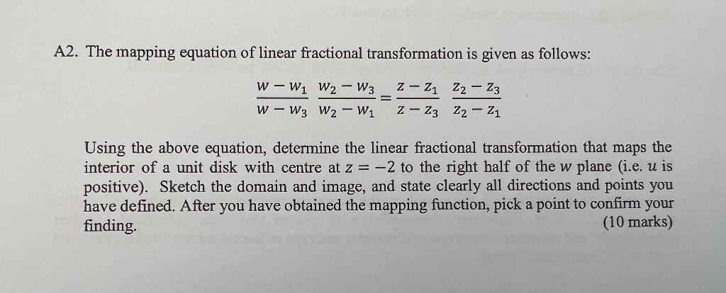 Solved A2. The mapping equation of linear fractional | Chegg.com