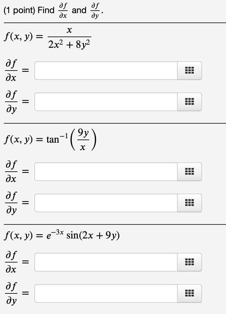 Solved (1 ﻿point) ﻿Find delfdelx ﻿and delfdely. | Chegg.com