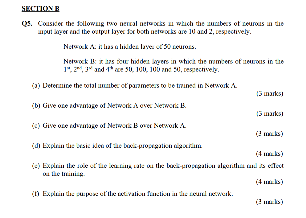 Solved SECTION B Q5. Consider the following two neural | Chegg.com