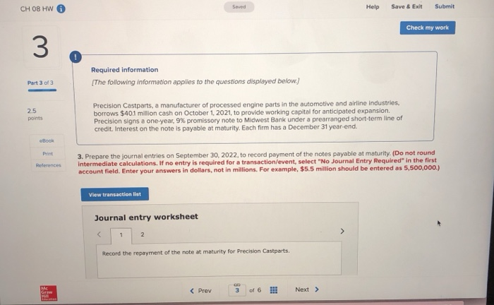 Solved CH 08 HW 6 Help Save& Exit Submit Saved Check my work | Chegg.com