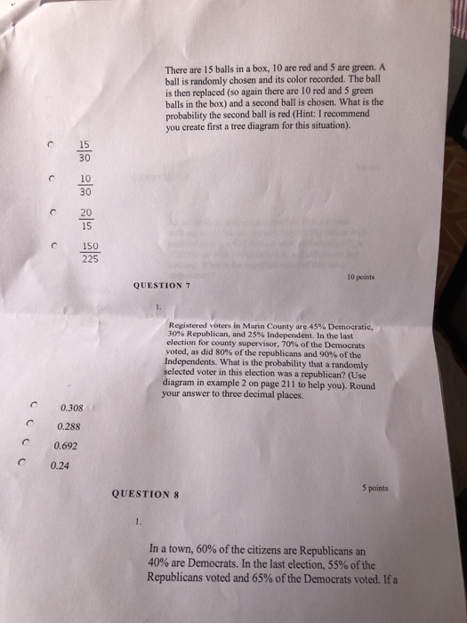 Solved QUESTION 4 A box contains three blue marbles, two