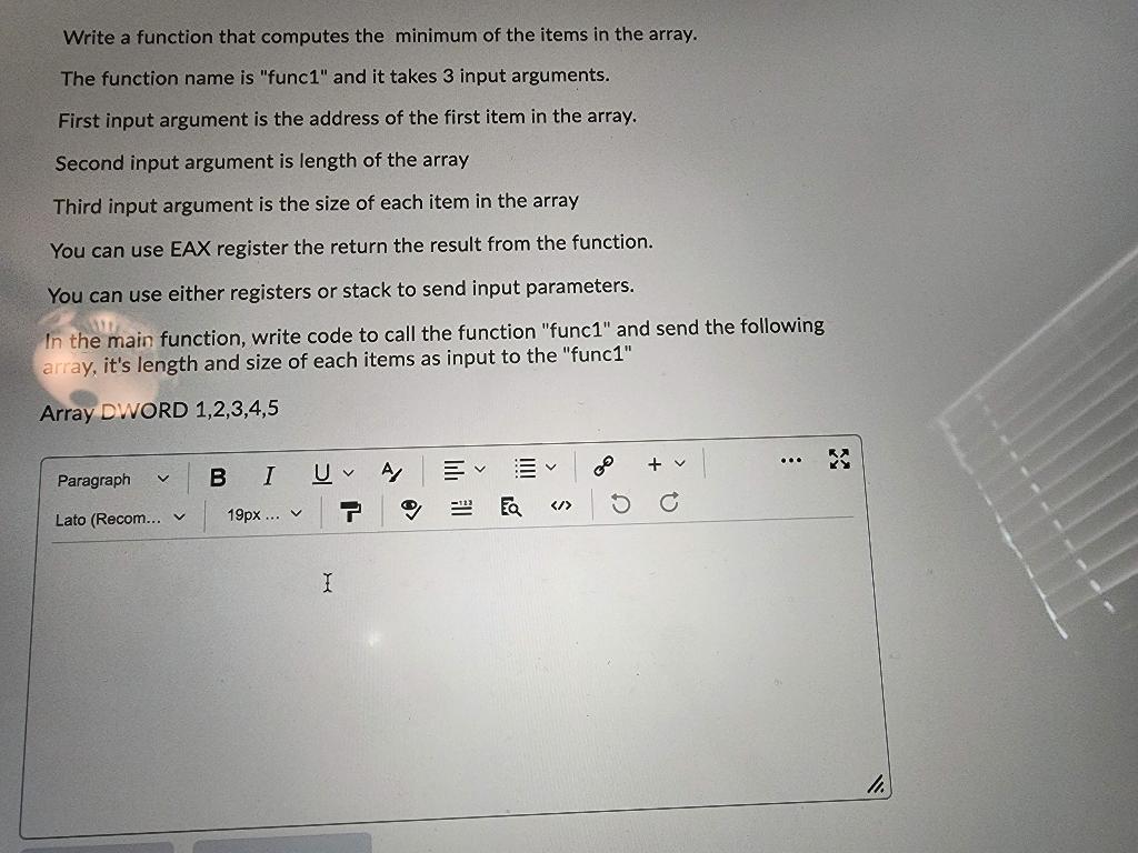 Solved Write a function that computes the minimum of the | Chegg.com