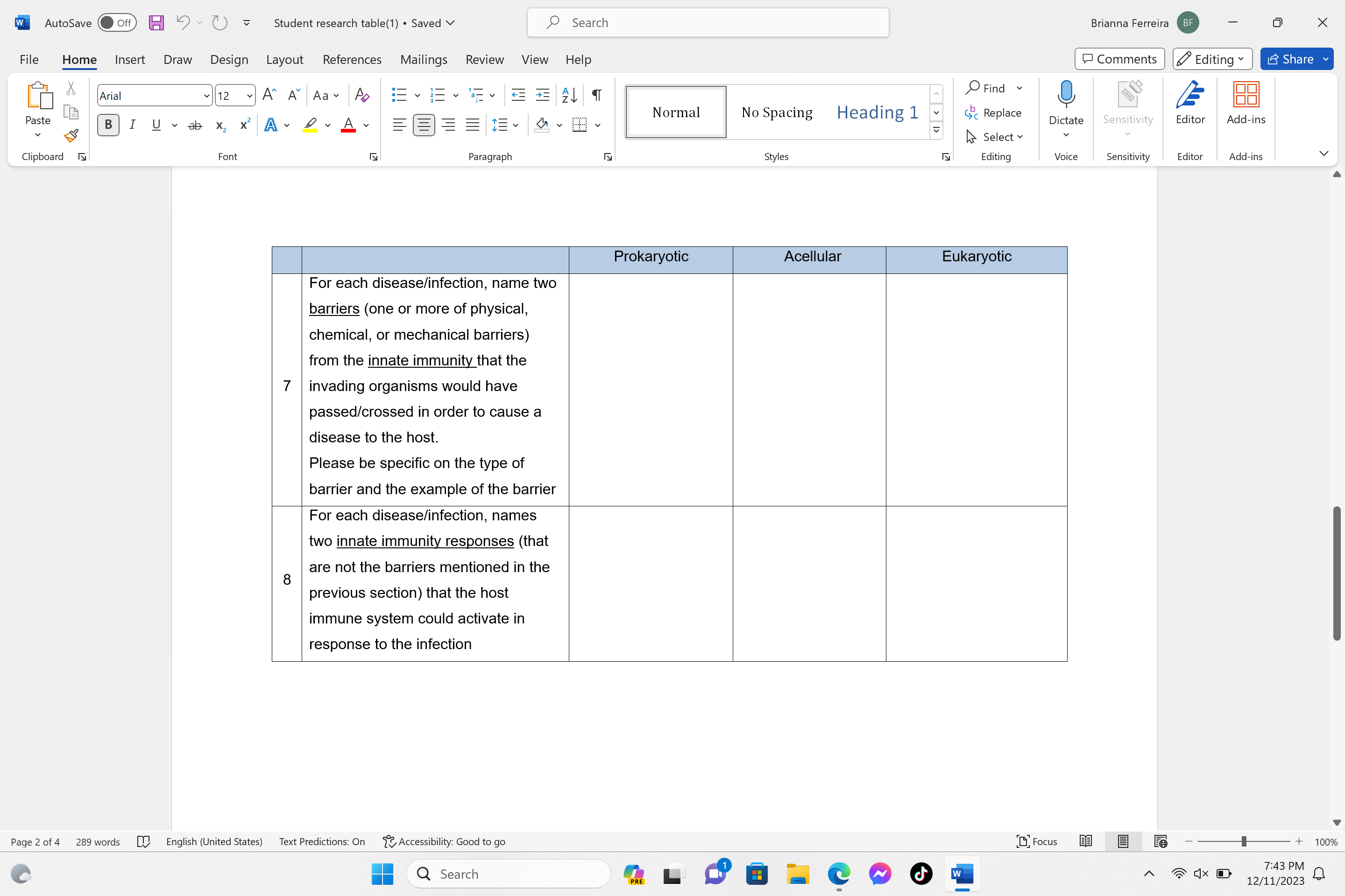 AutoSave Off κ ↻vˉ Student research table(1) ⋅ Saved | Chegg.com