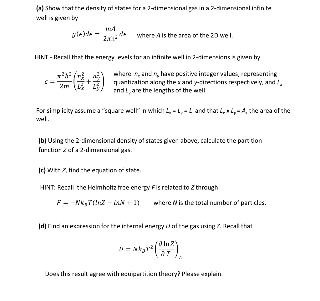 Solved (a) Show That The Density Of States For A | Chegg.com