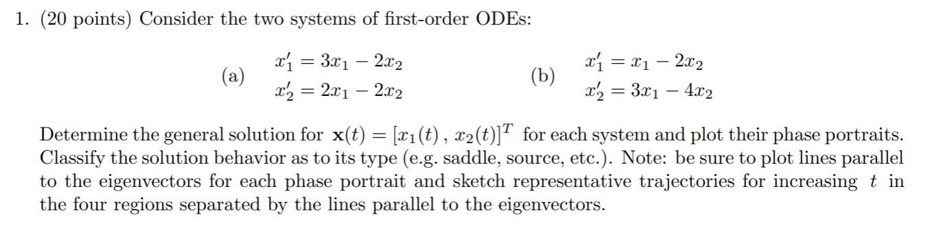 Solved 1 Points Consider The Two Systems Of First O Chegg Com
