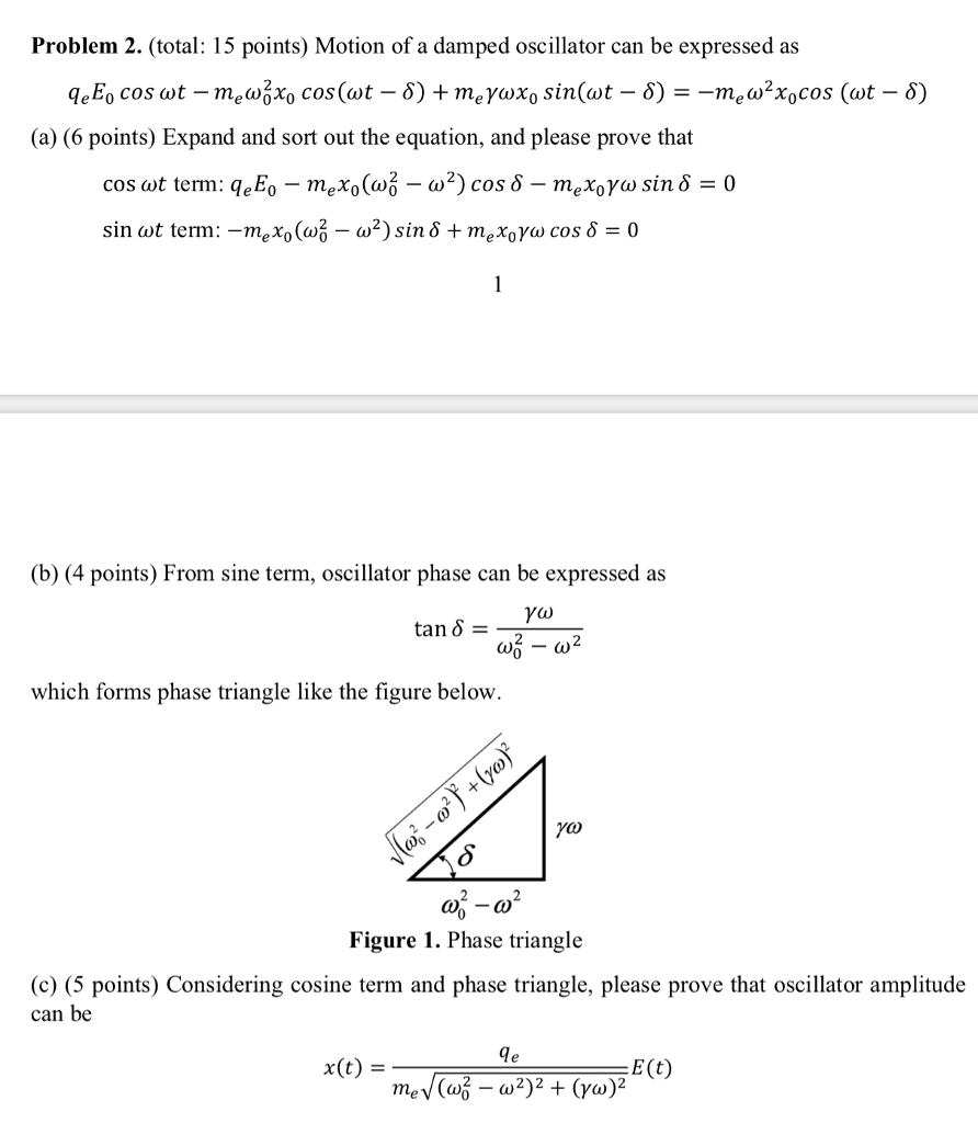 Solved Problem 2. (total: 15 points) Motion of a damped | Chegg.com