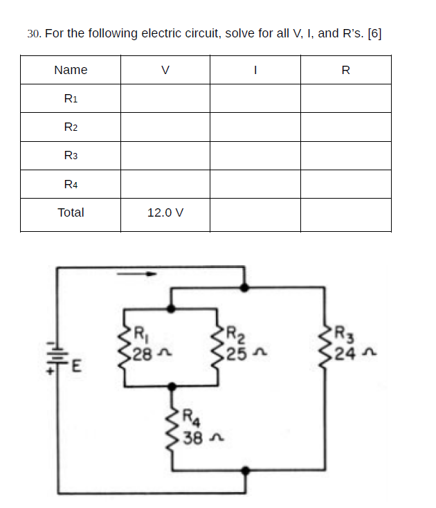 Solved 30. ﻿For The Following Electric Circuit, Solve For | Chegg.com