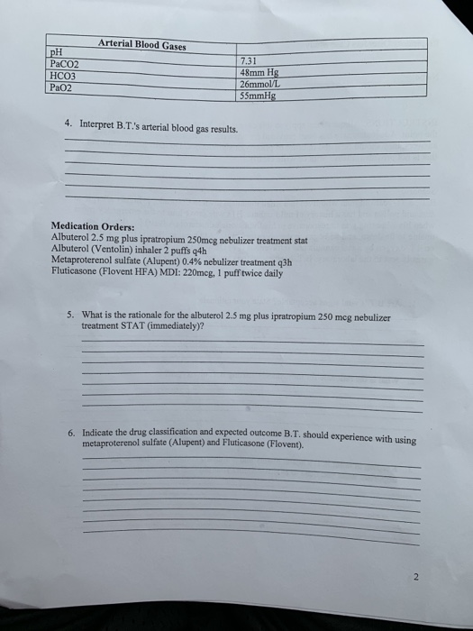 Solved Respiratory Disorders Case Study Name Date | Chegg.com