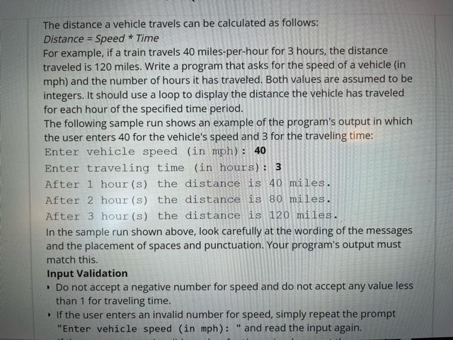 Solved The distance a vehicle travels can be calculated as | Chegg.com