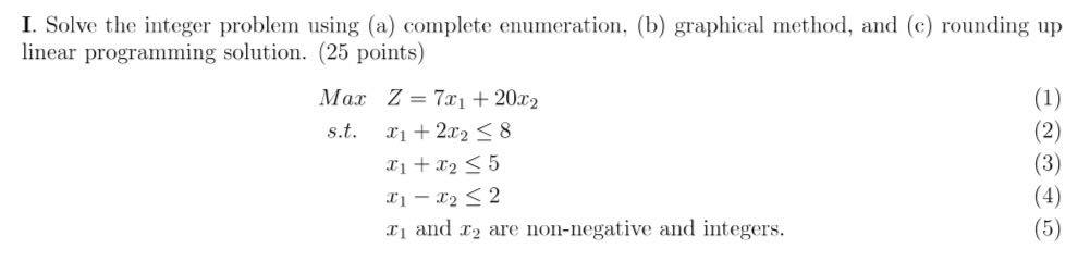 Solved I. Solve the integer problem using (a) complete | Chegg.com